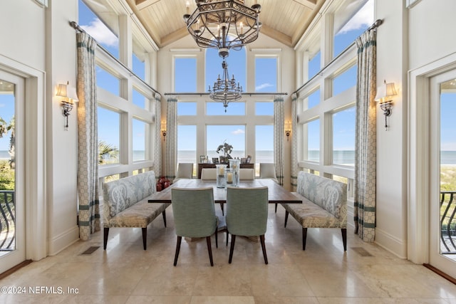 901 Ponte Vedra Blvd, Ponte Vedra Beach, FL 32082 - sunroom / solarium with a wealth of natural light, a chandelier, visible vents, and a water view