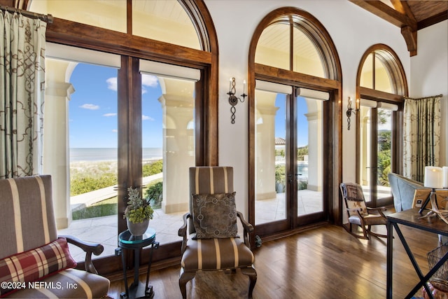 doorway to outside with french doors, hardwood / wood-style flooring, and a healthy amount of sunlight