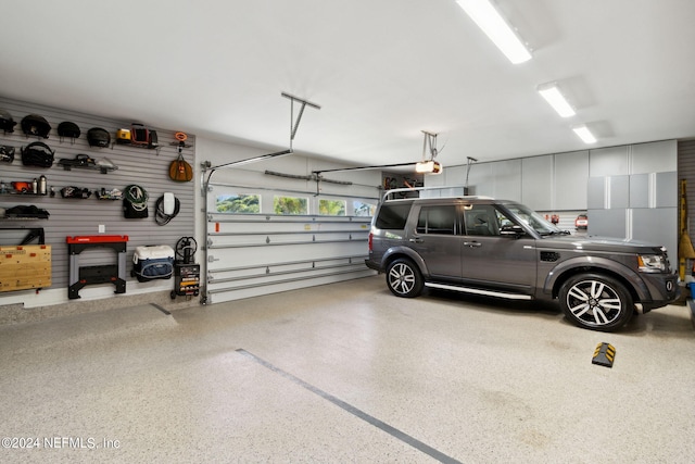 garage with a garage door opener