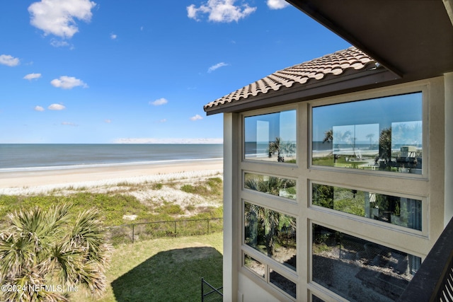 property view of water featuring a view of the beach