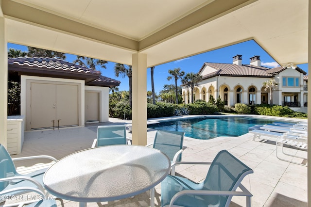 view of swimming pool featuring a patio