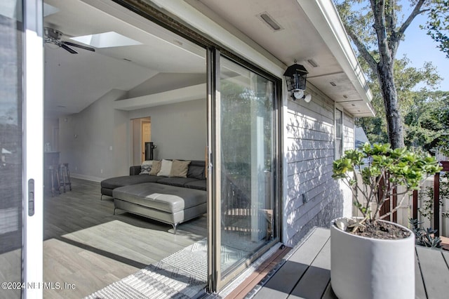 view of wooden balcony featuring a deck