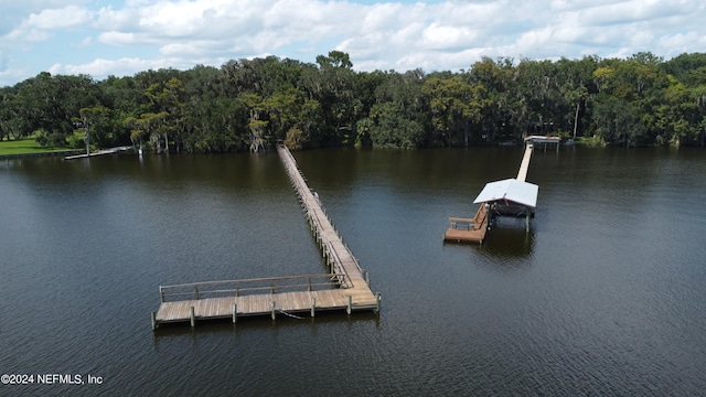 view of dock featuring a water view