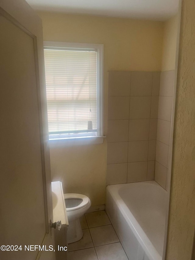 full bathroom with vanity, toilet, separate shower and tub, and tile patterned flooring