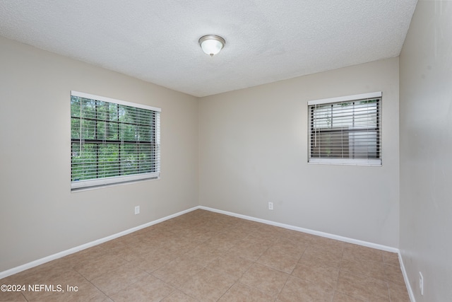 unfurnished room with a textured ceiling and a wealth of natural light