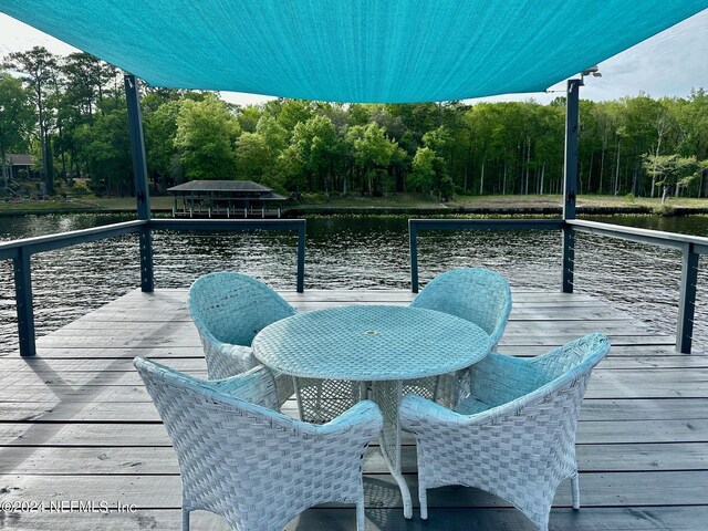 dock area with a deck with water view