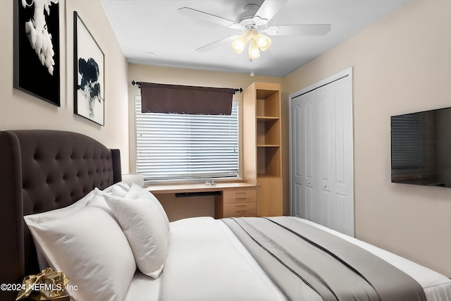 bedroom featuring a closet and ceiling fan