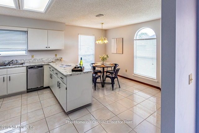 kitchen with white cabinetry, kitchen peninsula, and dishwasher