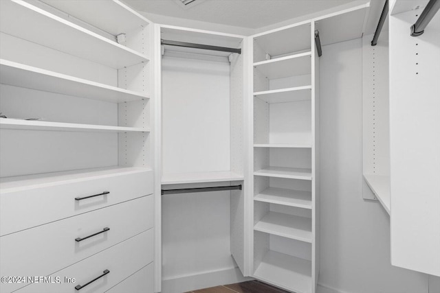 spacious closet with dark hardwood / wood-style floors