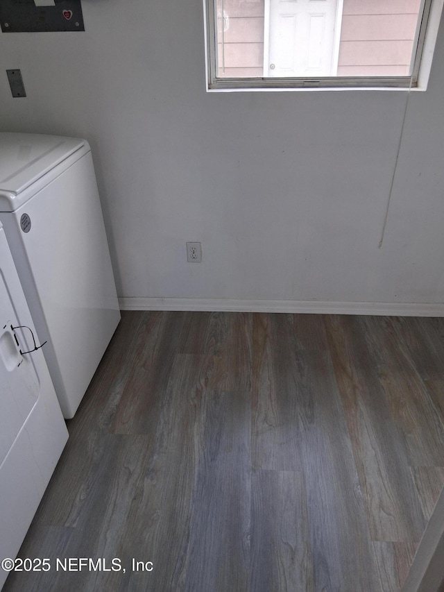 85166 Radio Ave, Yulee, FL 32097 - laundry area with washer / clothes dryer, wood finished floors, and baseboards