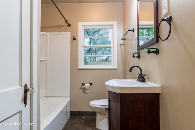 full bathroom with vanity, toilet, shower / tub combination, and tile patterned flooring