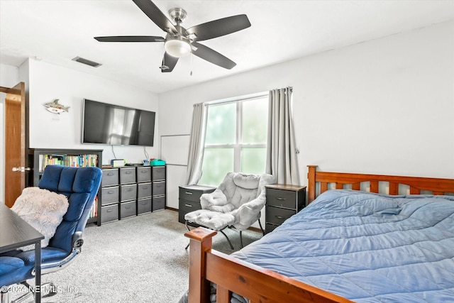 bedroom featuring ceiling fan and carpet flooring