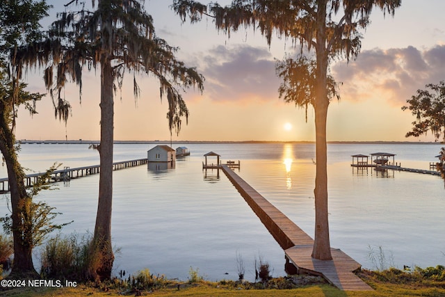 view of dock featuring a water view