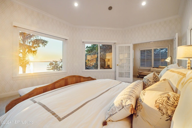 bedroom featuring crown molding