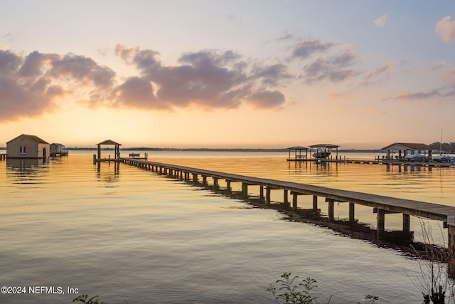 view of dock featuring a water view