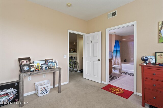 misc room with light colored carpet