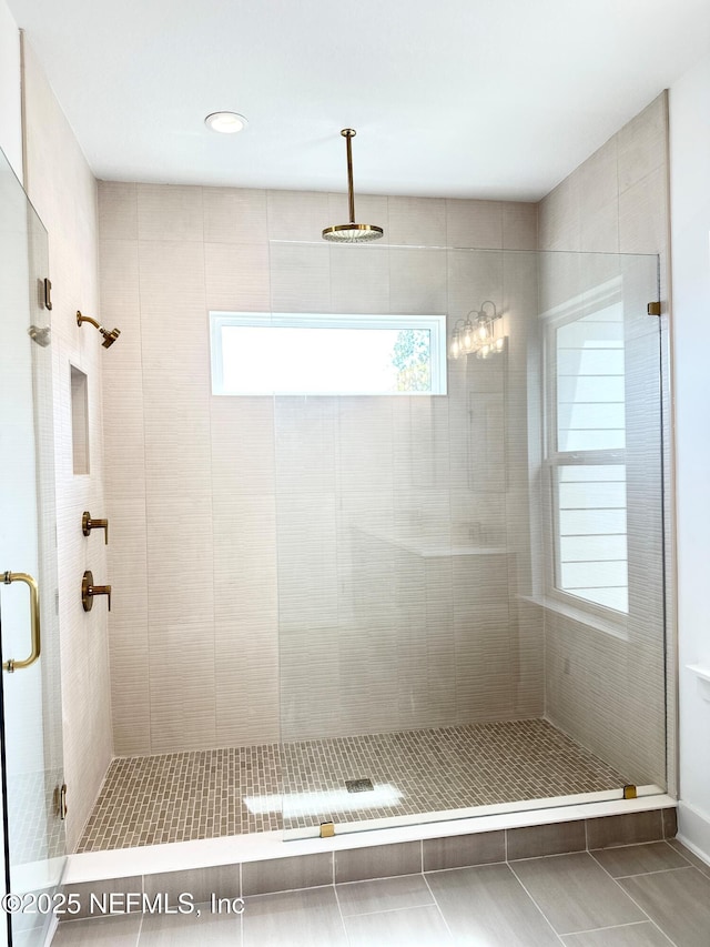 bathroom with a shower stall