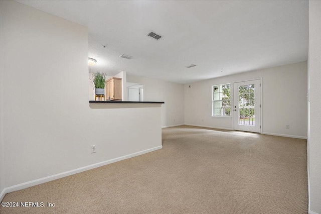 unfurnished living room with light carpet