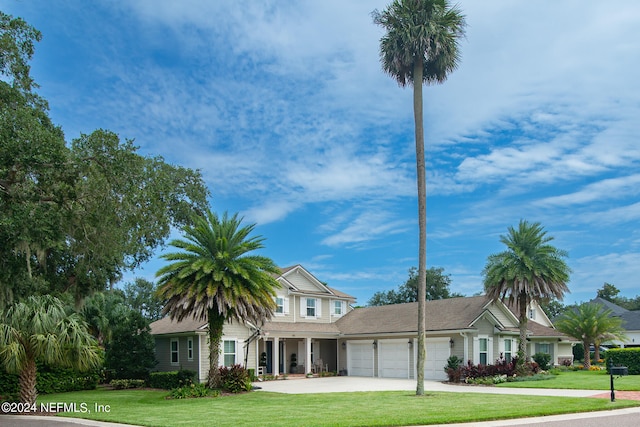 view of front of house with a garage and a front yard