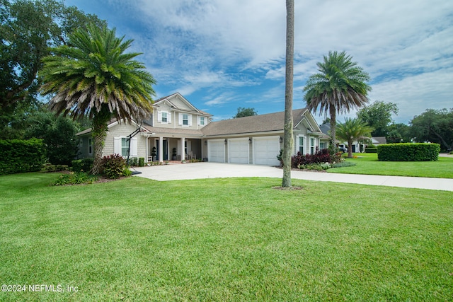 view of front of home with a garage and a front yard