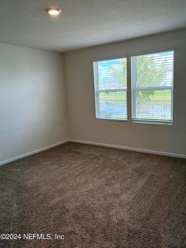 carpeted spare room with a textured ceiling