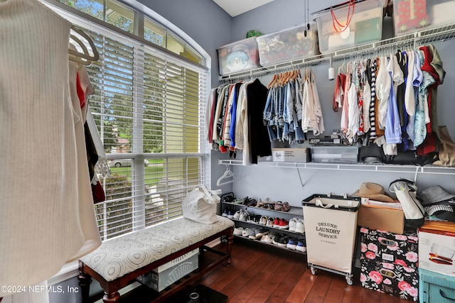 spacious closet with dark wood-type flooring