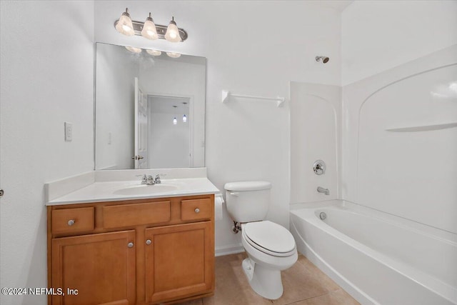 full bathroom with vanity, toilet, shower / bathing tub combination, and tile patterned floors