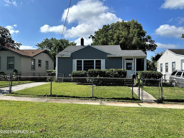 bungalow with a front lawn