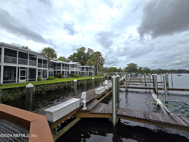 dock area with a water view