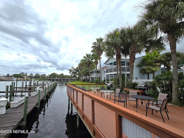 view of dock featuring a water view