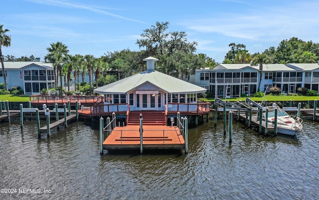 dock area with a water view