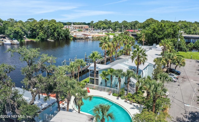 drone / aerial view featuring a water view