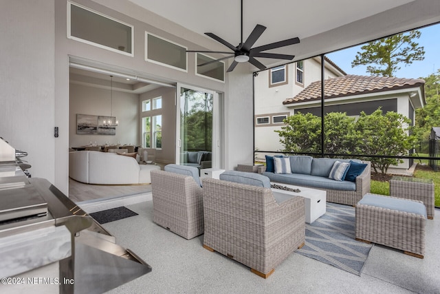 view of patio / terrace featuring an outdoor living space and ceiling fan