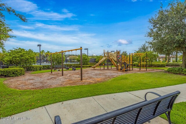 view of jungle gym with a yard