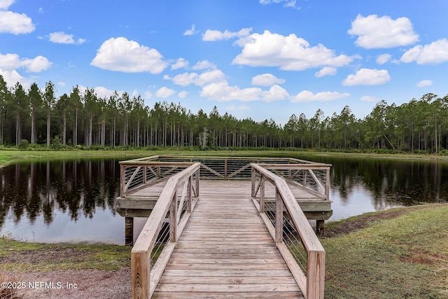 view of dock with a water view