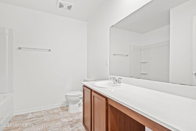 full bathroom with vanity, toilet, and tub / shower combination