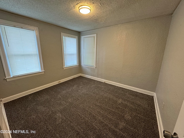 unfurnished room with carpet flooring and a textured ceiling