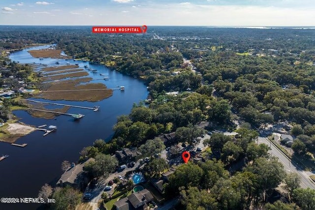 aerial view with a water view