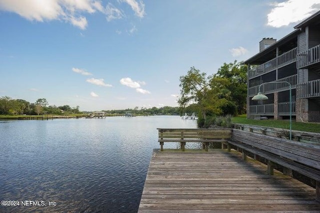 dock area with a water view