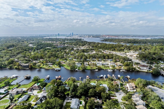 aerial view with a water view