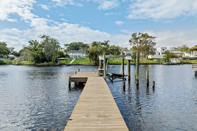 view of dock featuring a water view