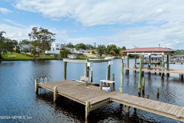 view of dock featuring a water view