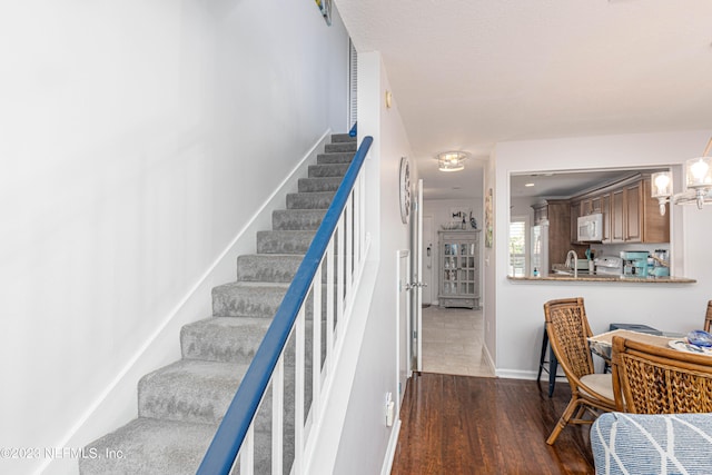 staircase with wood-type flooring