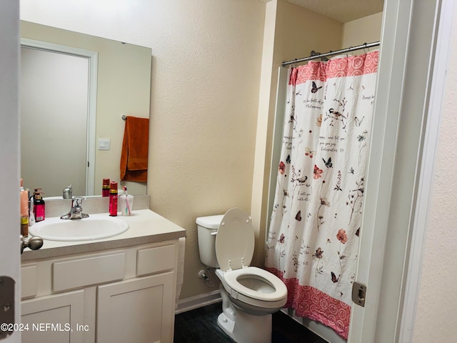 bathroom with vanity, toilet, and a shower with curtain