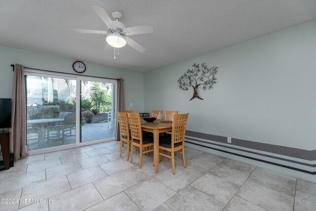 dining room featuring a textured ceiling and ceiling fan