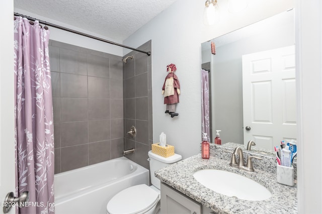 243 Bluejack Ln, Saint Augustine, FL 32095 - bathroom featuring vanity, toilet, shower / tub combo with curtain, and a textured ceiling