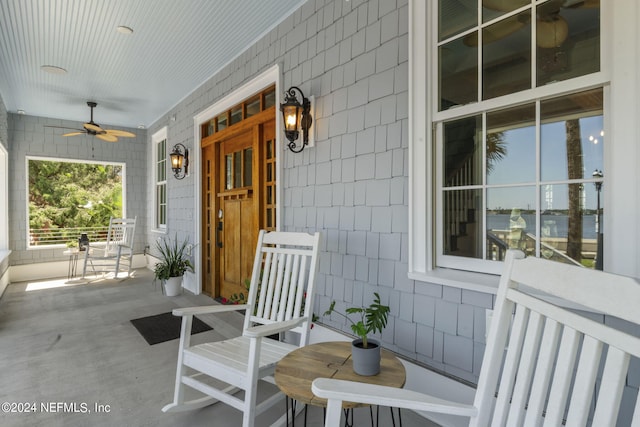 view of patio / terrace featuring ceiling fan and covered porch