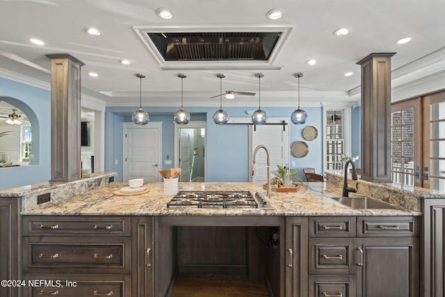 bathroom featuring wood-type flooring, vanity, and crown molding