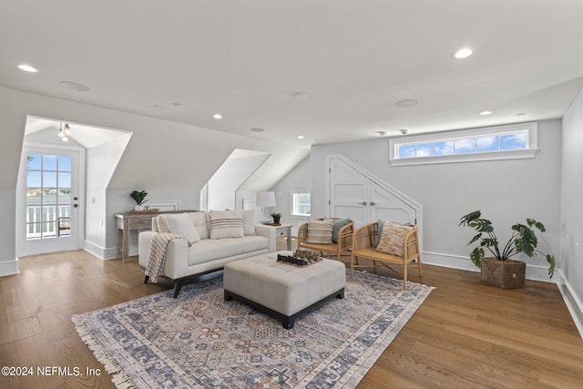 living room with hardwood / wood-style flooring