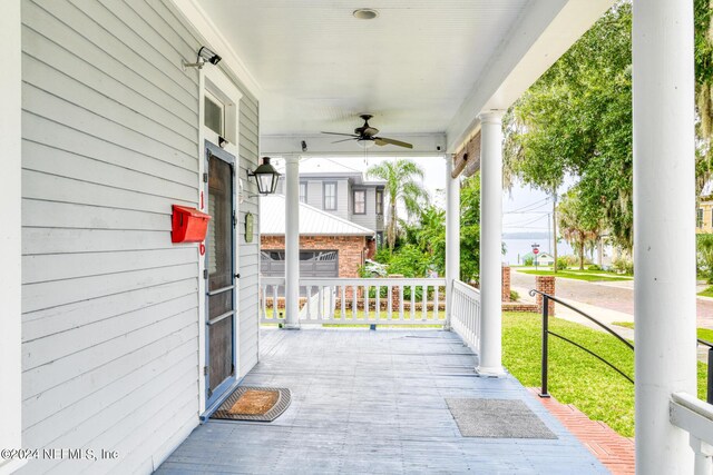 view of patio / terrace featuring ceiling fan and a porch